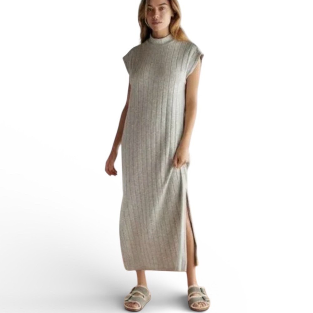 Saturday Sunday Anthropologie Grey Ribbed Knit Mock Neck Maxi Dress 1X Plus Size